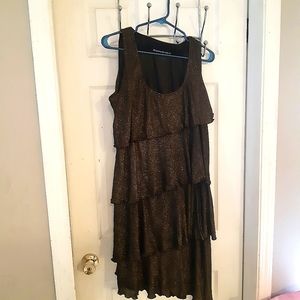 Size 16 Bianca Nygard Gold Asymmetrical Tiered Evening Dress worn once